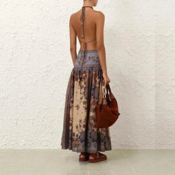 NW0T ！Zimmermann Ascension open-back printed cotton-voile halterneck maxi dress - Picture 3 of 14
